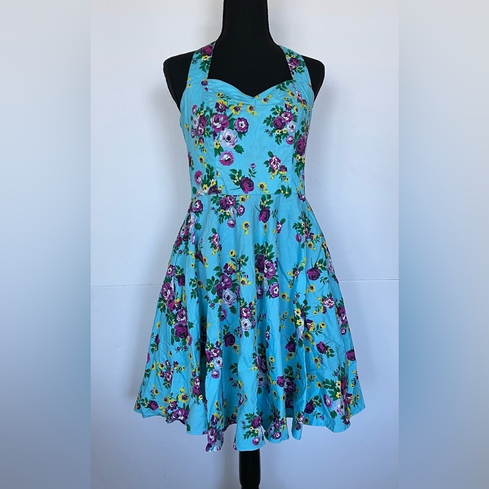 Hell Bunny Turquoise Floral Halter Dress - Picture 2 of 10